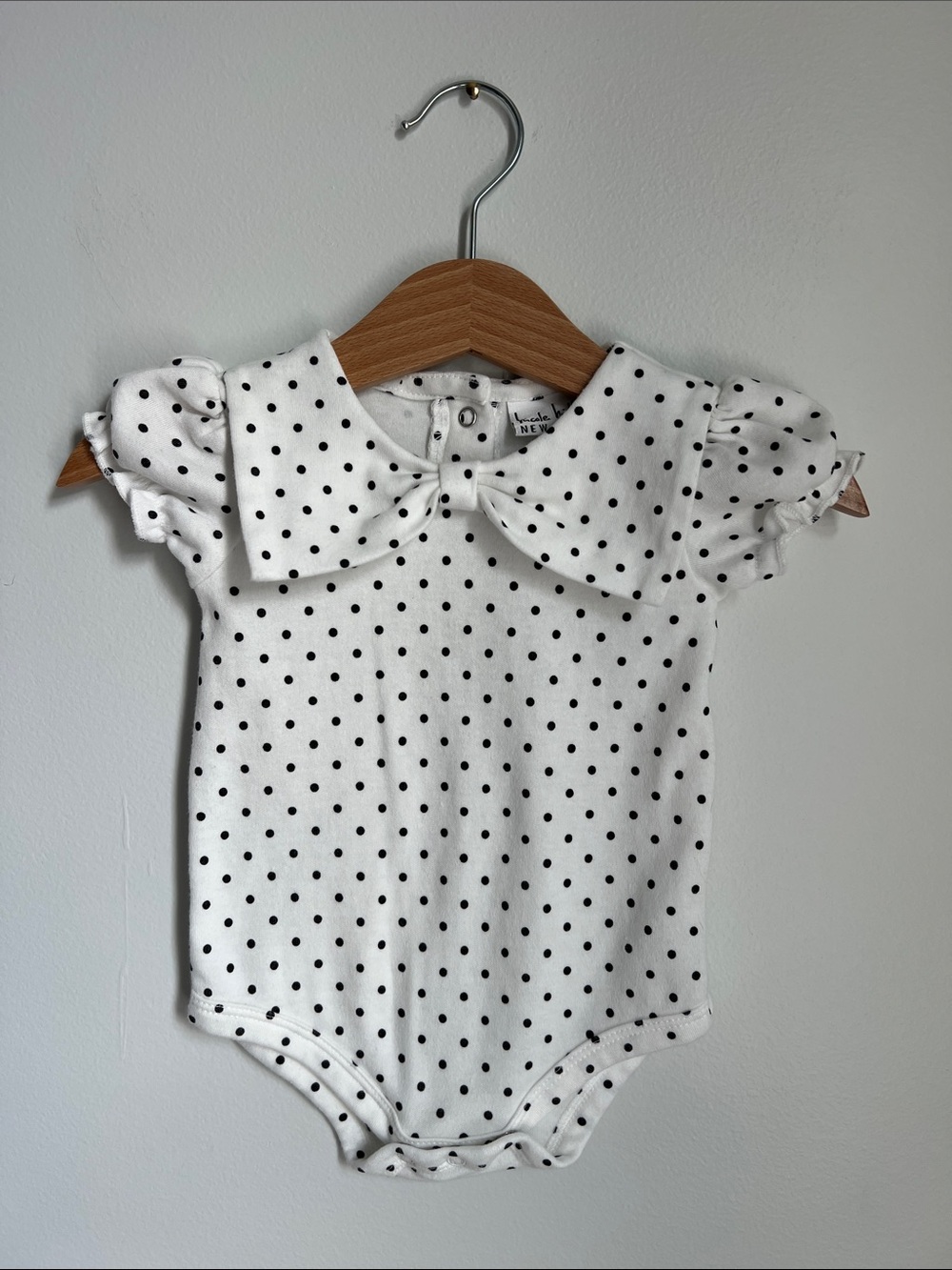 Nicole Miller | White One-Piece Bodysuit Black Polka Dots Ruffles Bow Sz 6-9M